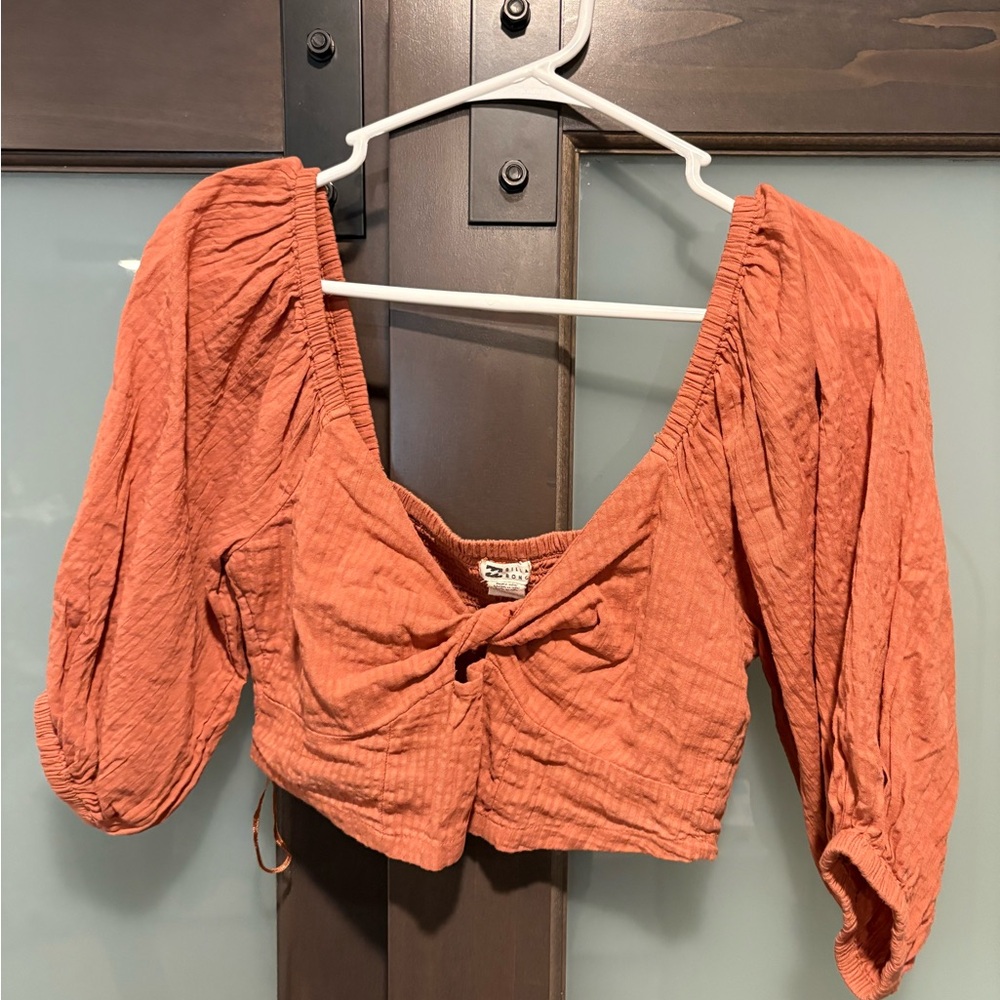 Billabong Pink and Orange Puff Sleeve Crop Blouse